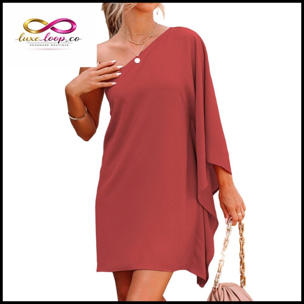One Shoulder Batwing Sleeve Mini Dress Formal Party Cocktail Club